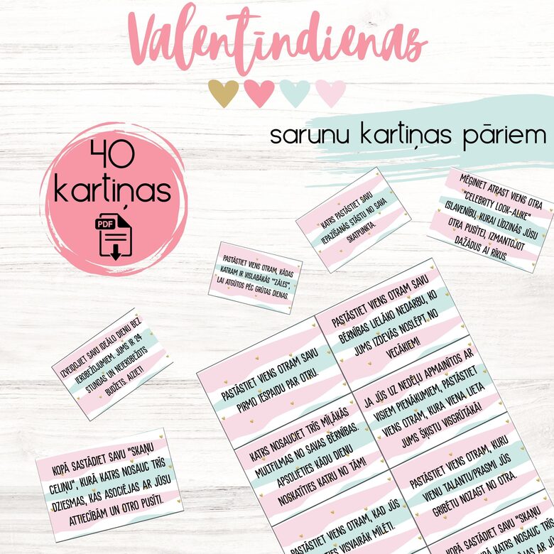 Valentīndienas spēle - sarunu kartiņas pāriem, Digitāls PDF fails